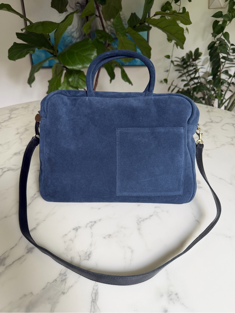 Clare V Claude Satchel Crossbody Bag in Bright Navy Italian Suede